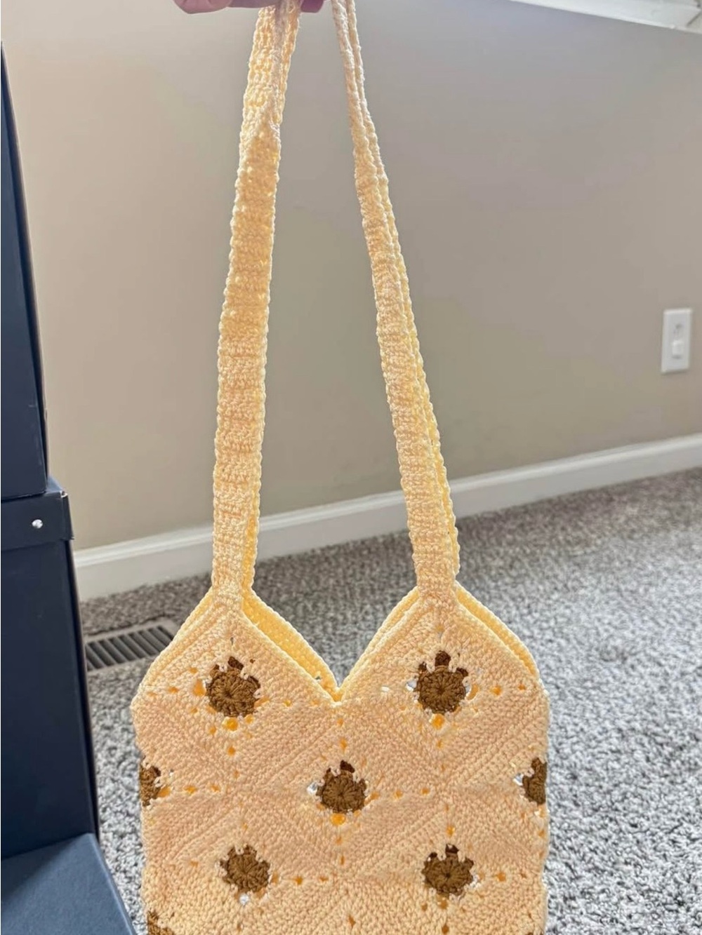 Handmade Crochet Beige and Brown Shoulder Bag